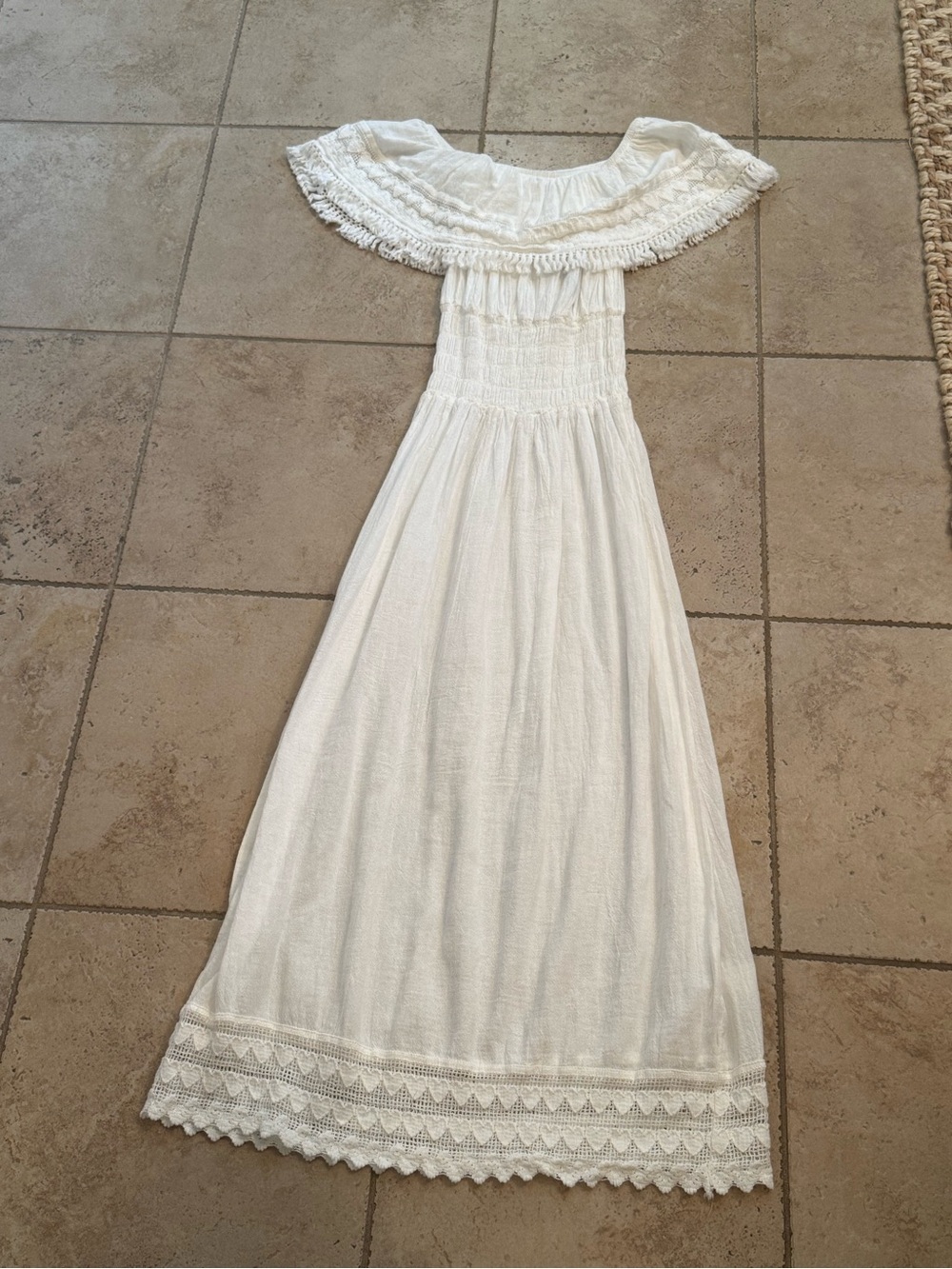 White Off-Shoulder Maxi Dress with Lace Trim